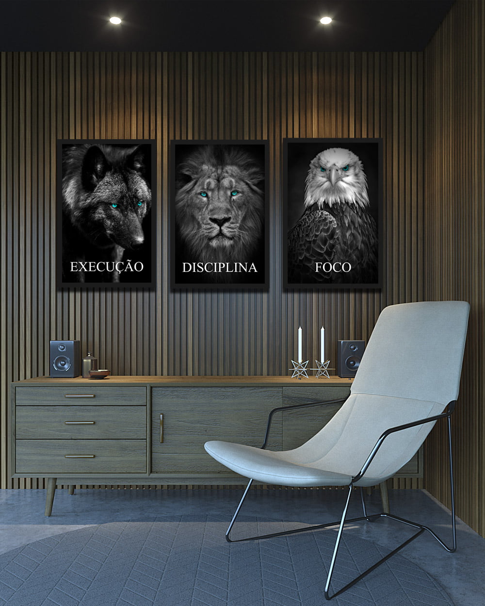 Conjunto 3 Quadros Decorativos Execução Disciplina  Foco 