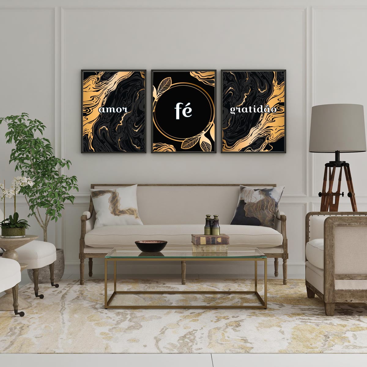 Quadros Decorativos Para Sala Preto e Dourado