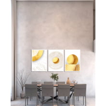 Conjunto 3 Quadros Decorativos Abstrato Formas Retangulares Dourado Branco 