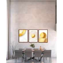 Conjunto 3 Quadros Decorativos Abstrato Formas Retangulares Dourado Branco