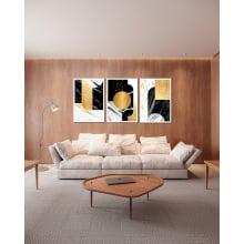 Conjunto 3 Quadros Decorativos Abstrato Formas Retangulares Dourado Preto  