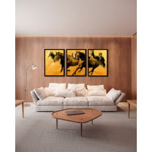 Conjunto 3 Quadros Decorativos Cavalos Dourado 