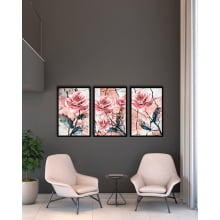Conjunto 3 Quadros Decorativos Floral Rosas Abstratas 