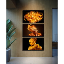 Conjunto 3 Quadros Decorativos Mulheres Dourado Preto