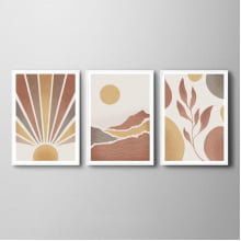 Kit De Quadros Decorativos Inspiração Folhagens Sol Minimalista terracota