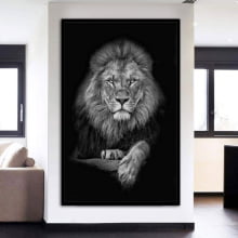 Quadro Decorativo Leão Majestosos Preto e Branco Sala