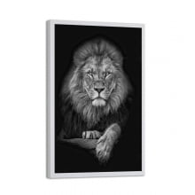 Quadro Decorativo Leão Majestosos Preto e Branco Sala
